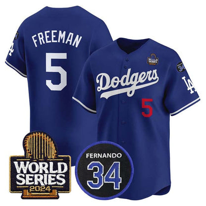 LA.Dodgers #5 Freddie Freeman Player Royal World Series With Fernando Memorial Patch Limited Stitched Baseball Jerseys baseball jersey product view 1