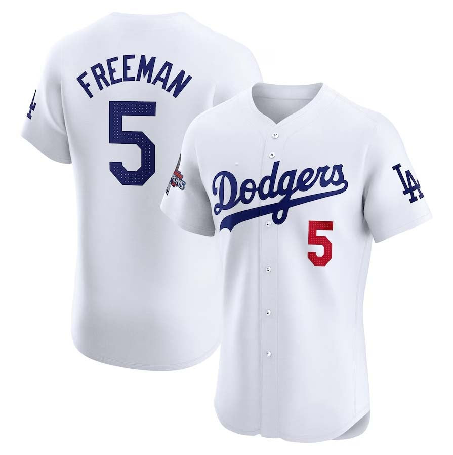 LA.Dodgers #5 Freddie Freeman White World Series Champions Home Elite Player Stitched Baseball Jersey baseball jersey product view 1