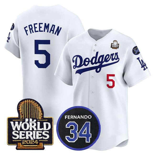 LA.Dodgers #5 Freddie Freeman Player White World Series With Fernando Memorial Patch Limited Stitched Baseball Jerseys baseball jersey product view 1