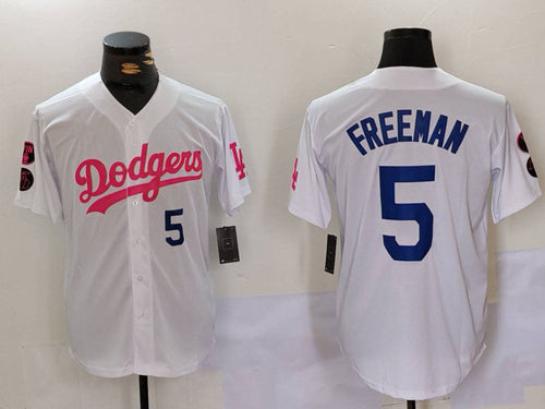 LA.Dodgers #5 Freddie Freeman Player White Pink Vin & Kobe Patch Stitched Baseball Jerseys baseball jersey product view 1