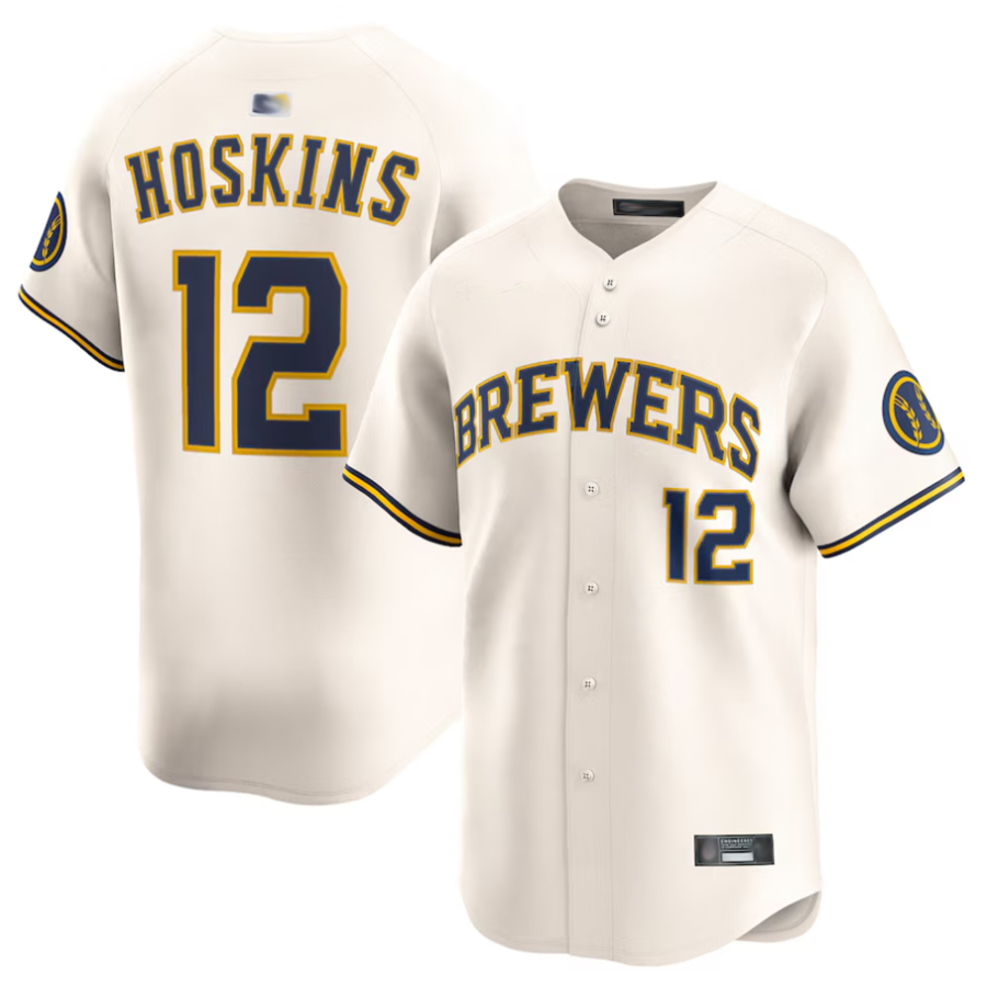 M.Brewers #12 Rhys Hoskins Player Cream Limited Baseball Jerseys baseball jersey product view 1