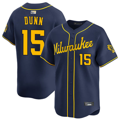 M.Brewers #15 Oliver Dunn Player Navy Limited Baseball Jerseys baseball jersey product view 1