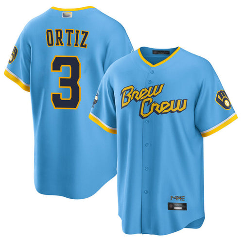 M.Brewers #3 Joey Ortiz Player Light Blue City Connect Replica Baseball Jerseys baseball jersey product view 1