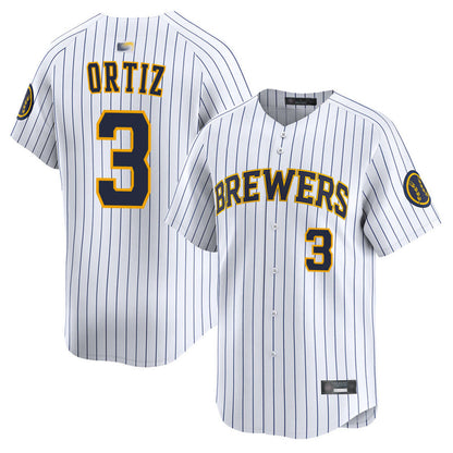 M.Brewers #3 Joey Ortiz Player White Home Limited Baseball Jerseys baseball jersey product view 1