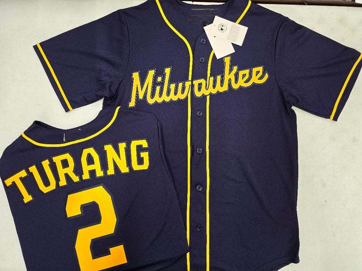 M.Brewers #2 Brice Turang Navy Blue Player Jersey Stitched Cool Base Baseball Jerseys baseball jersey product view 1