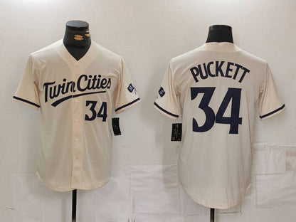 M.Twins #34 Kirby Puckett Player Jersey Cream Cool Base Stitched Baseball Jerseys baseball jersey product view 1