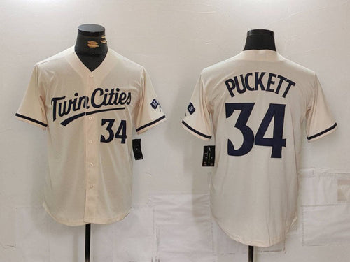 M.Twins #34 Kirby Puckett Player Jersey Cream Cool Base Stitched Baseball Jerseys baseball jersey product view 1