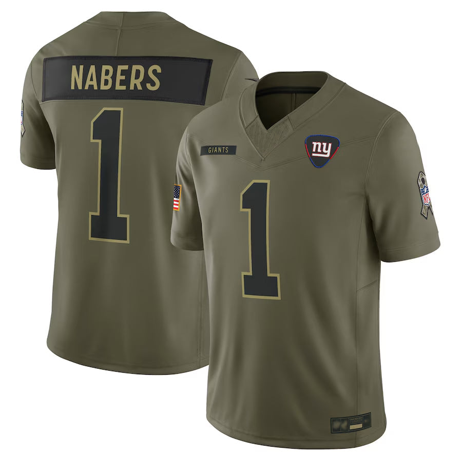 NY.Giants #1 Malik Nabers Player Olive Salute to Service Limited Football Jerseys football jersey product view 2