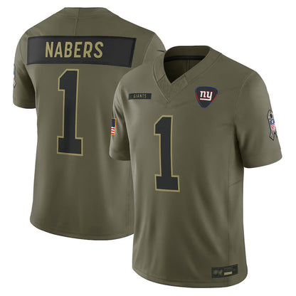 NY.Giants #1 Malik Nabers Player Olive Salute to Service Limited Football Jerseys football jersey product view 2
