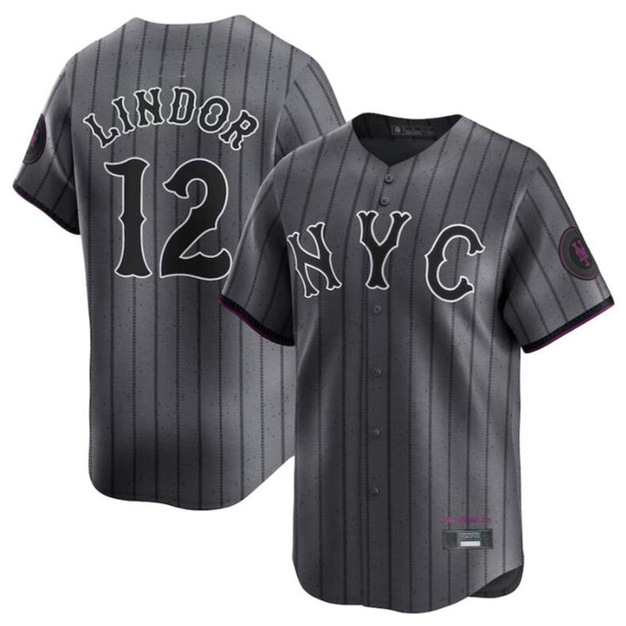 NY.Mets #12 Francisco Lindor Graphite City Connect Limited Player Stitches Baseball Jerseys baseball jersey product view 1