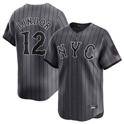 NY.Mets #12 Francisco Lindor Graphite City Connect Limited Player Stitches Baseball Jerseys baseball jersey product view 1