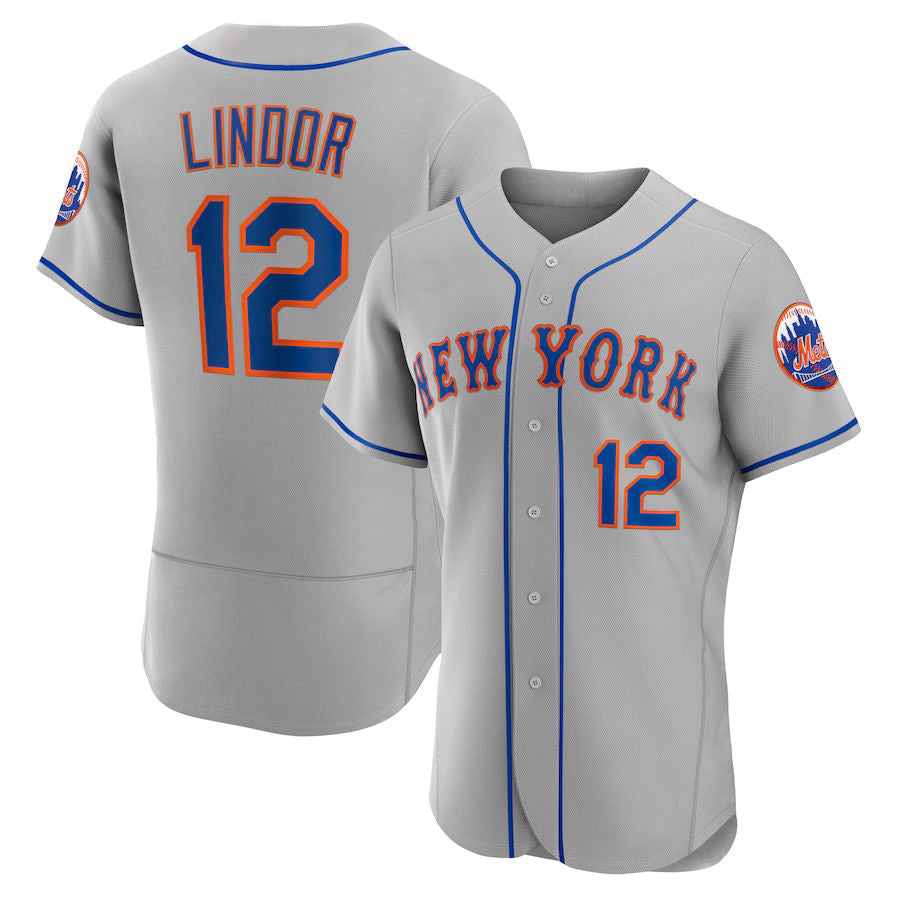 NY.Mets #12 Francisco Lindor Gray Road Elite Player Baseball Jerseys baseball jersey product view 1