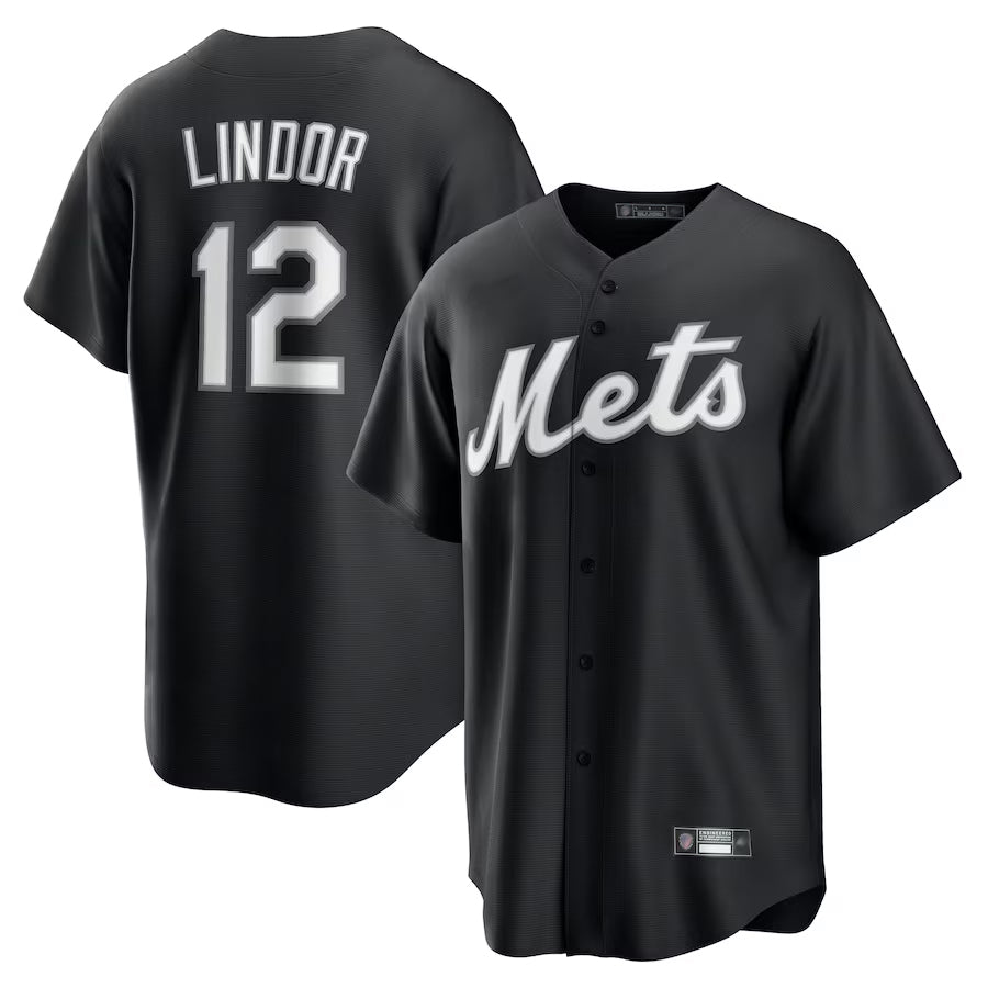 NY.Mets #12 Francisco Lindor Player Black Lights Out Replica Baseball Jerseys baseball jersey product view 1