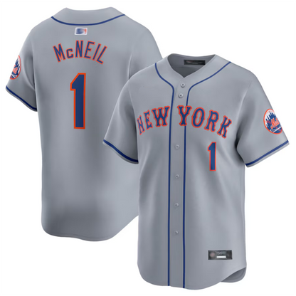 NY.Mets #1 Jeff McNeil Player Gray Away Limited Baseball Jerseys baseball jersey product view 1