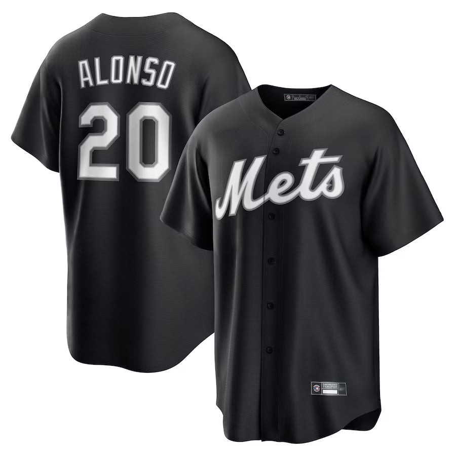 NY.Mets #20 Pete Alonso Player Black Lights Out Replica Baseball Jerseys baseball jersey product view 1