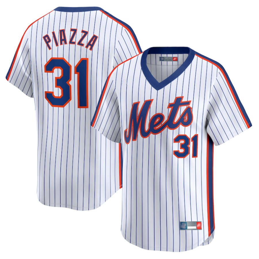 NY.Mets #31 Mike Piazza Playre White Throwback Cooperstown Limited Baseball Jerseys baseball jersey product view 1