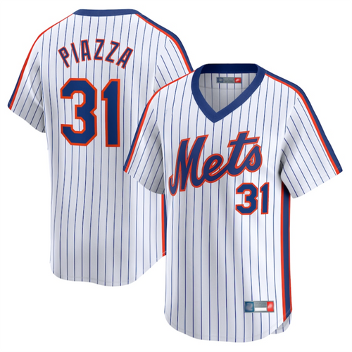 NY.Mets #31 Mike Piazza Playre White Throwback Cooperstown Limited Baseball Jerseys baseball jersey product view 1