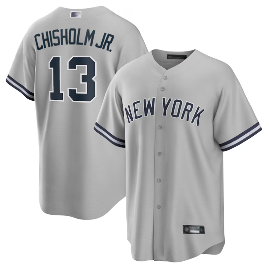 NY.Yankees #13 Jazz Chisholm Jr. Gray Road Replica Player Baseball Jerseys baseball jersey product view 1