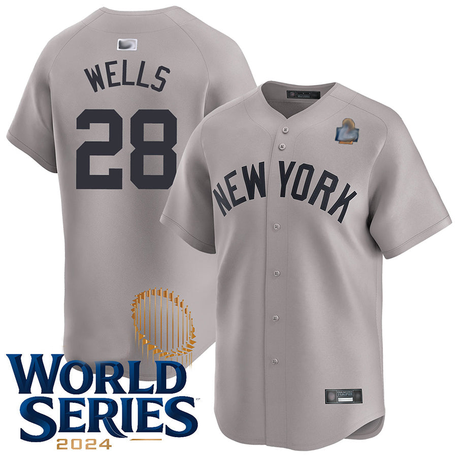 NY.Yankees #28 Austin Wells Player Gray Road Limited World Series Baseball Jerseys baseball jersey product view 1