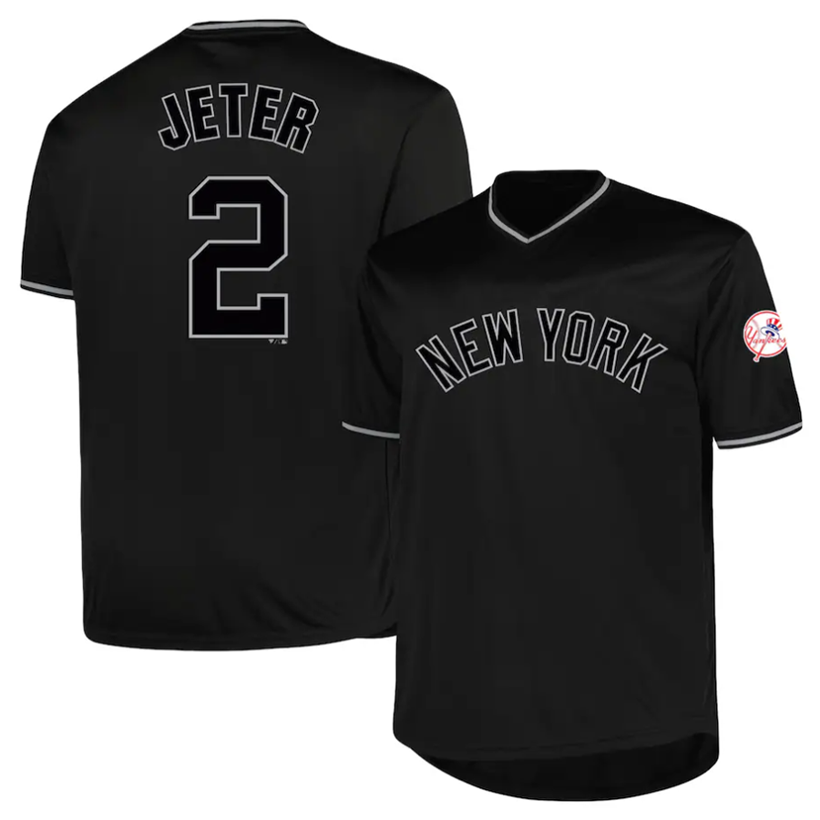 NY.Yankees #2 Derek Jeter Profile Black Big & Tall Pop Fashion Player Baseball Jerseys baseball jersey product view 1