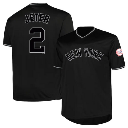 NY.Yankees #2 Derek Jeter Profile Black Big & Tall Pop Fashion Player Baseball Jerseys baseball jersey product view 1