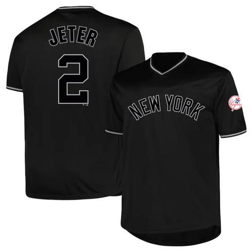 NY.Yankees #2 Derek Jeter Profile Black Big & Tall Pop Fashion Player Baseball Jerseys baseball jersey product view 1