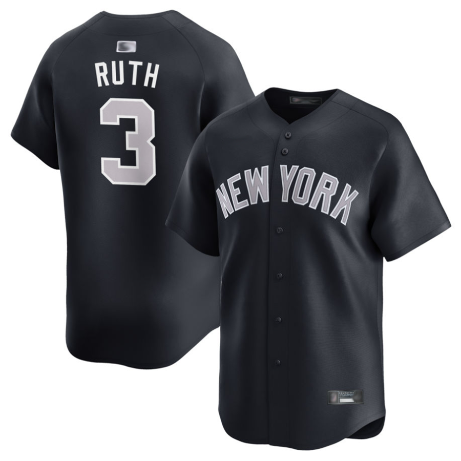 NY.Yankees #3 Babe Ruth Black Cooperstown Collection Player Baseball Jerseys baseball jersey product view 1