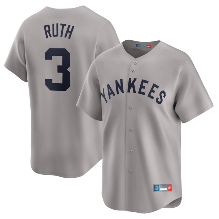 NY.Yankees #3 Babe Ruth Player Gray Throwback Cooperstown Limited Baseball Jerseys baseball jersey product view 1
