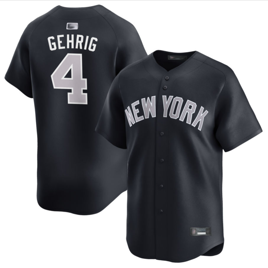NY.Yankees #4 Lou Gehrig Player Navy Home Limited Baseball Jerseys baseball jersey product view 1
