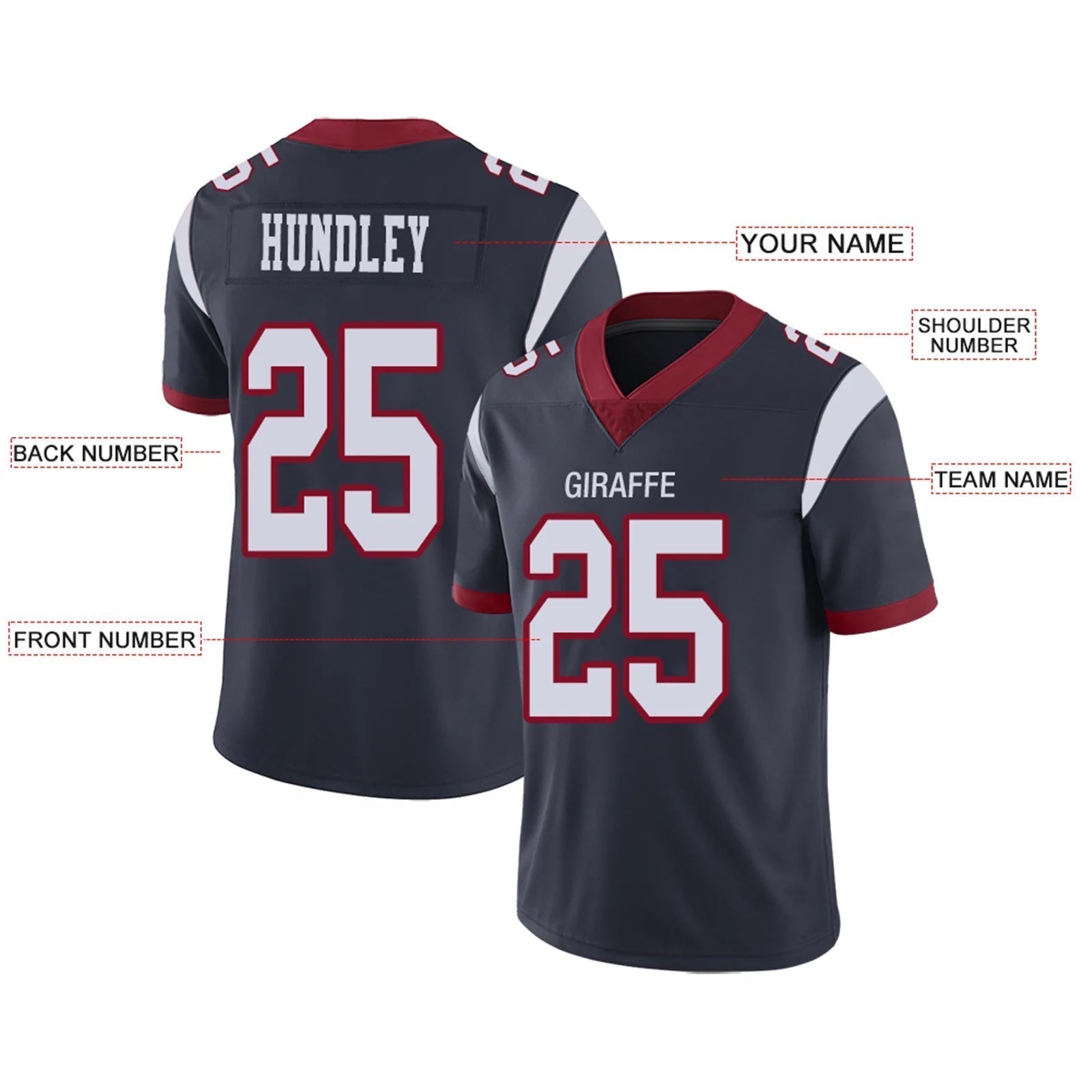 Custom H.Texans Navy Personalized Design Your Own Name and Number for Men Women Youth Jerseys football jersey product view 2