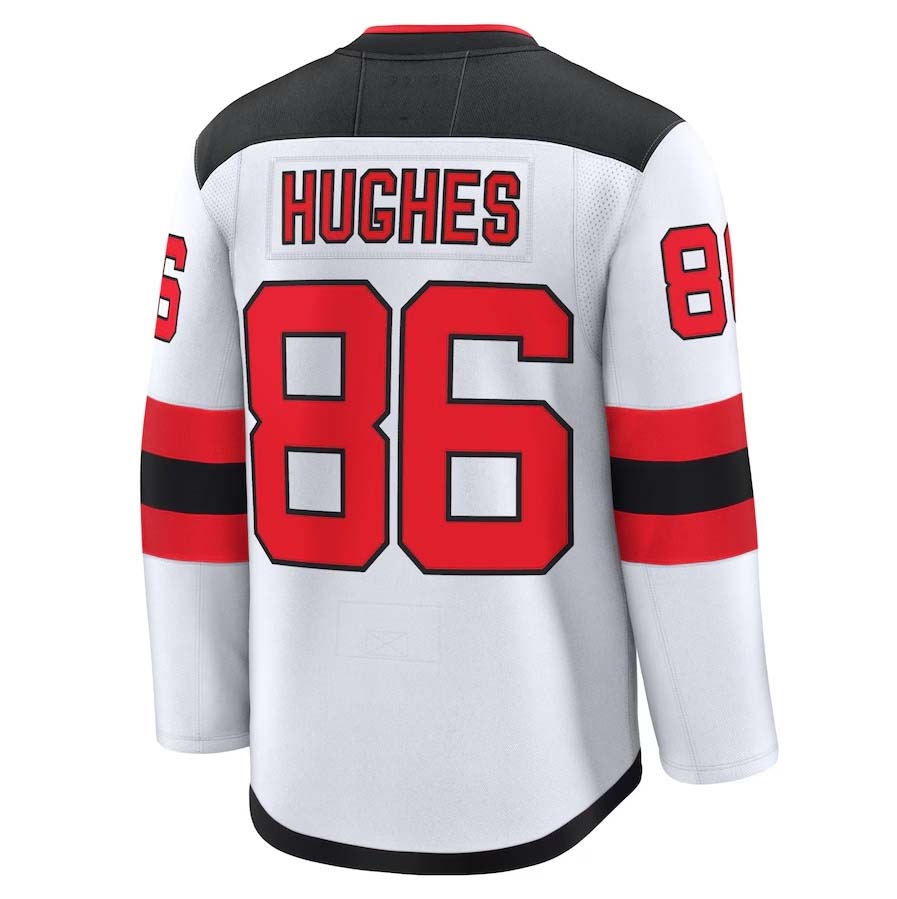 NJ.Devils #86 Jack Hughes Player Supporters Away Premium Jersey - White Stitched American Hockey Jerseys hockey jersey product view 1