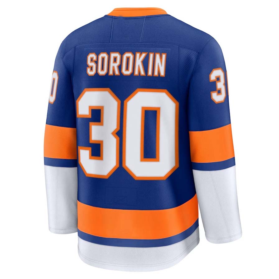 NY.Islanders #30 Ilya Sorokin Supporters Home Premium Player Jersey - Royal Stitched American Hockey Jerseys hockey jersey product view 1
