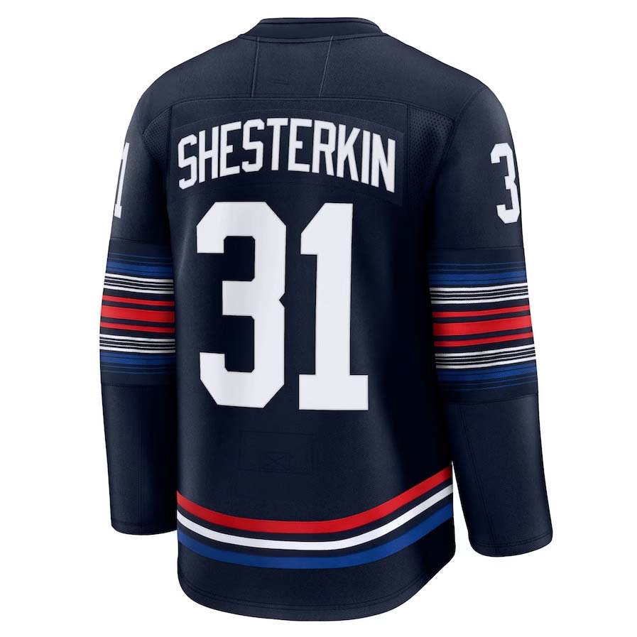NY.Rangers #31 Igor Shesterkin Player Supporters Alternate Premium Jersey - Navy Stitched American Hockey Jerseys hockey jersey product view 1