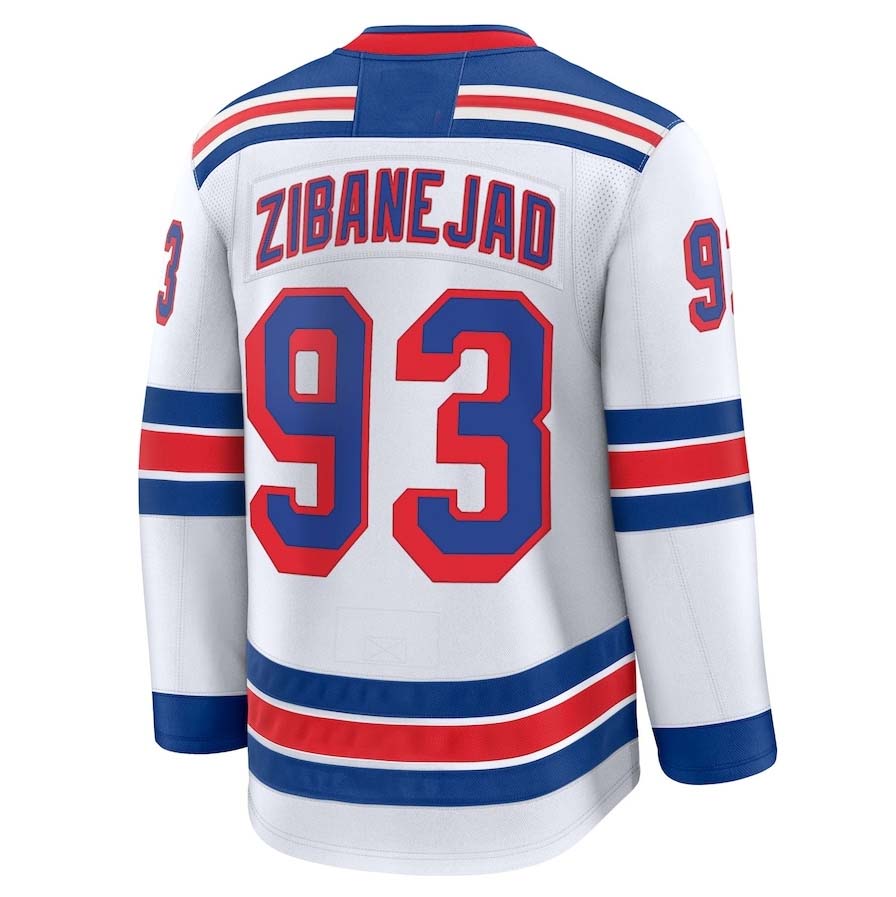 NY.Rangers #93 Mika Zibanejad Player Supporters Away Premium Jersey - White Stitched American Hockey Jerseys hockey jersey product view 1