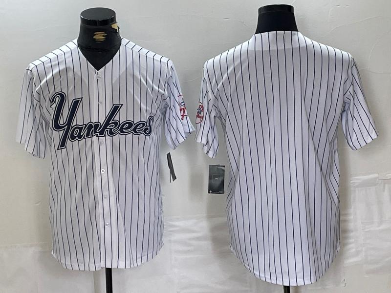 NY.Yankees Blank Player White Pinstripe Fashion Cool Base Baseball Jerseys baseball jersey product view 1