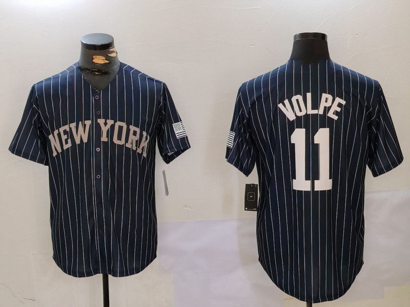 NY.Yankees #11 Anthony Volpe Player Jersey Navy Pinstripe Fashion Cool Base Baseball Jerseys baseball jersey product view 1