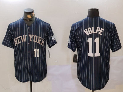 NY.Yankees #11 Anthony Volpe Navy Pinstripe Fashion Cool Base Baseball Jerseys Player Jersey baseball jersey product view 1