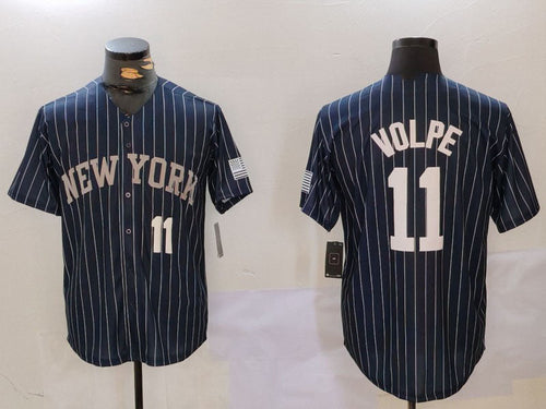 NY.Yankees #11 Anthony Volpe Navy Pinstripe Fashion Cool Base Baseball Jerseys Player Jersey baseball jersey product view 1