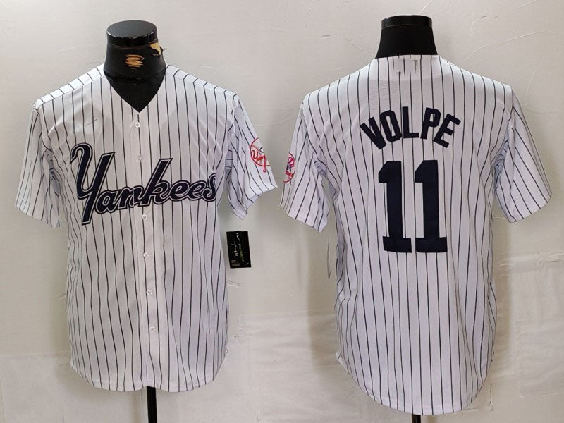 NY.Yankees #11 Anthony Volpe Player White Pinstripe Fashion Cool Base Baseball Jerseys baseball jersey product view 1
