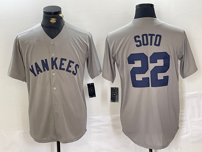 NY.Yankees #22 Juan Soto Grey Stitched Throwback Baseball Jerseys Player Game Jersey baseball jersey product view 1