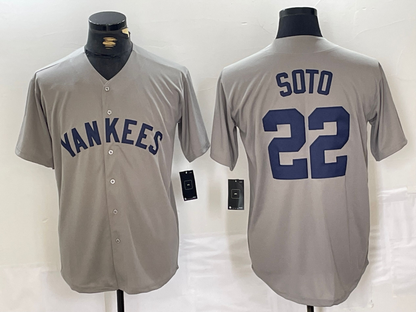NY.Yankees #22 Juan Soto Grey Stitched Throwback Baseball Jerseys Player Game Jersey baseball jersey product view 1