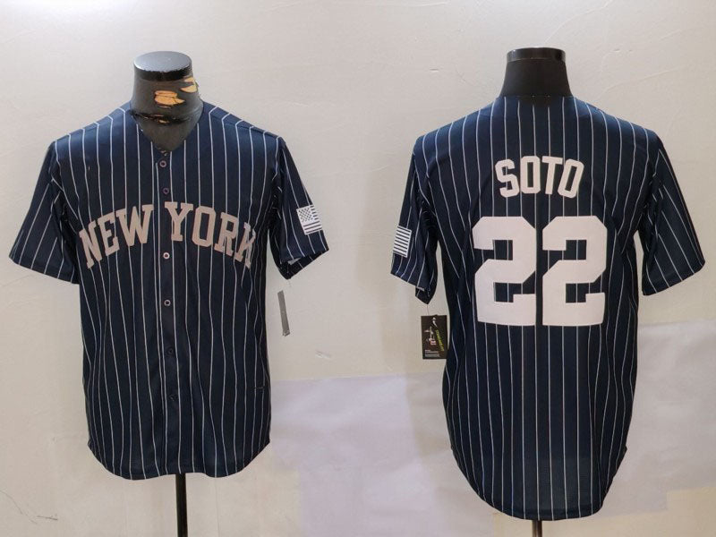 NY.Yankees #22 Juan Soto Player Game Jersey Navy Pinstripe Fashion Cool Base Baseball Jerseys baseball jersey product view 1
