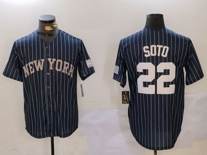 NY.Yankees #22 Juan Soto Player Game Jersey Navy Pinstripe Fashion Cool Base Baseball Jerseys baseball jersey product view 1