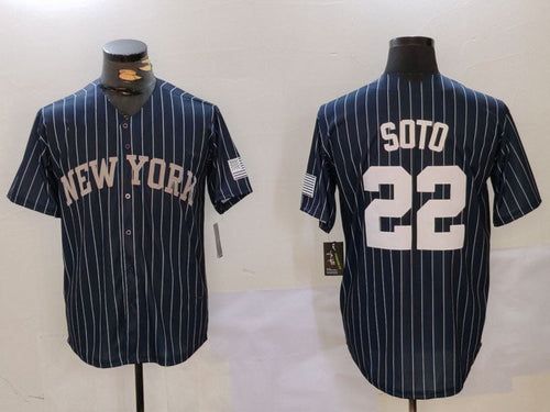 NY.Yankees #22 Juan Soto Player Game Jersey Navy Pinstripe Fashion Cool Base Baseball Jerseys baseball jersey product view 1