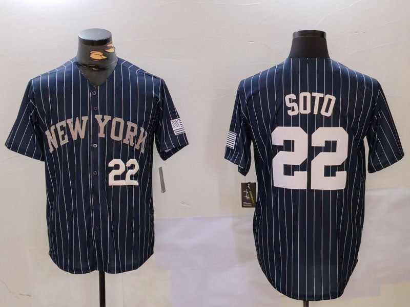 NY.Yankees #22 Juan Soto Navy Pinstripe Fashion Cool Base Baseball Jerseys Player Jersey baseball jersey product view 1