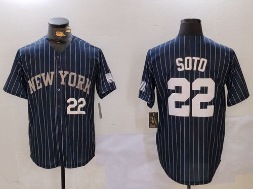 NY.Yankees #22 Juan Soto Navy Pinstripe Fashion Cool Base Baseball Jerseys Player Jersey baseball jersey product view 1