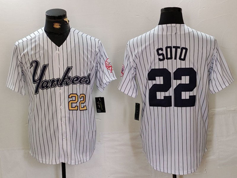 NY.Yankees #22 Juan Soto Player White Pinstripe Fashion Cool Base Baseball Jerseys baseball jersey product view 1