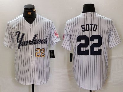 NY.Yankees #22 Juan Soto Player White Pinstripe Fashion Cool Base Baseball Jerseys baseball jersey product view 1
