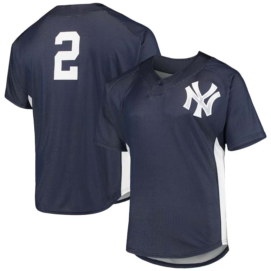 NY.Yankees #2 Derek Jeter Player Cooperstown Collection Mesh Batting Practice Button-Up Jersey - Navy Stitches Baseball Jerseys baseball jersey product view 1