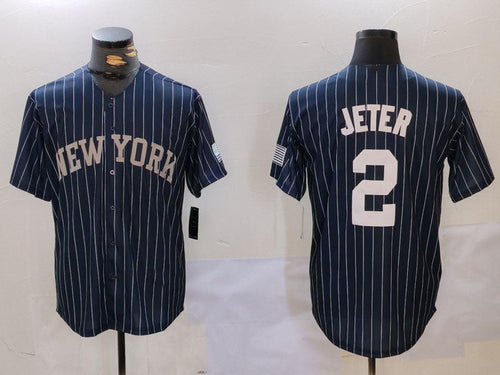 NY.Yankees #2 Derek Jeter Navy Pinstripe Fashion Cool Base Baseball Jerseys Player Jersey baseball jersey product view 1